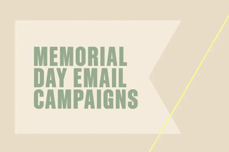 In sage capital letters on a cotton brown background with the Klaviyo flag cut out in a lighter shade, image reads, "Memorial Day email campaigns."