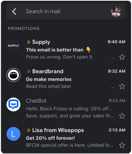subject line supply bfcm